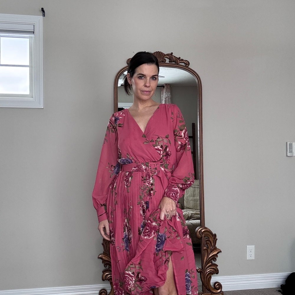 Pinkblush Floral Pink Wrap Dress. Maternity and Nursing friendly